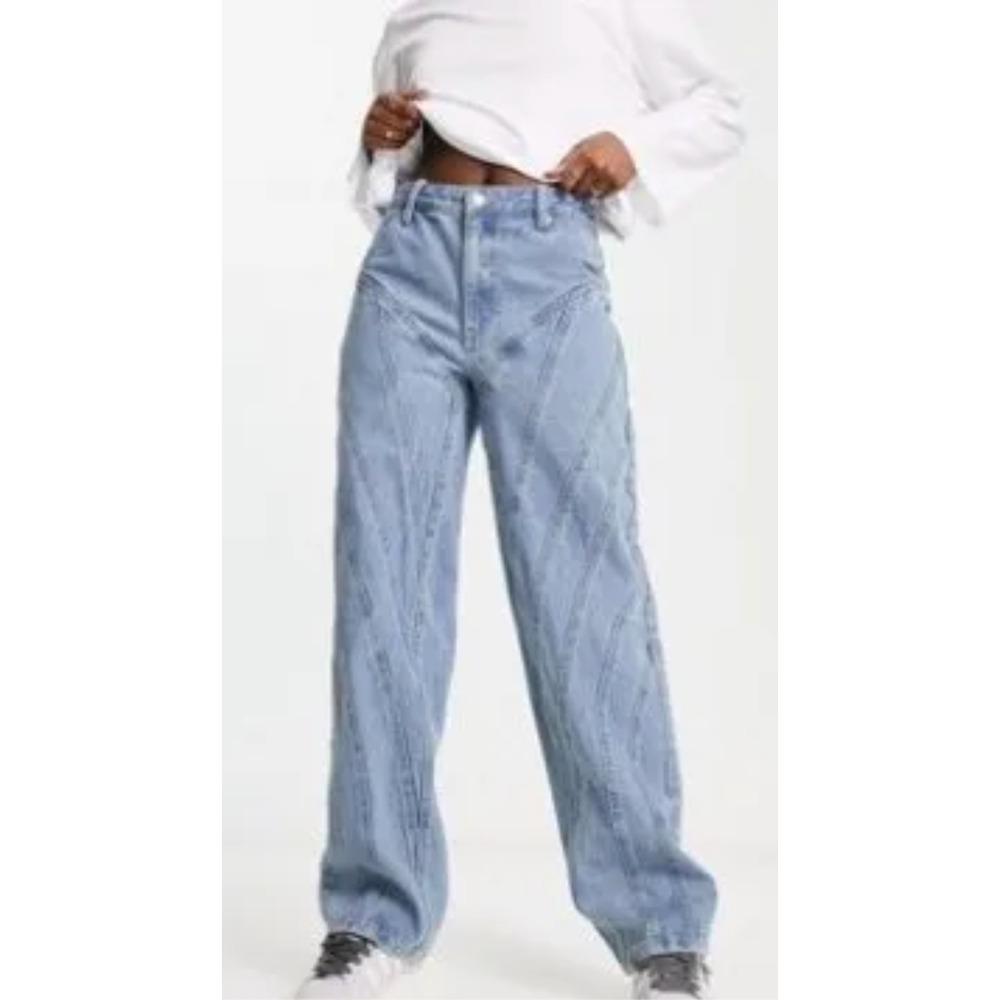 Diagonal Seam Wide Leg Jean in Mid Wash-Blue Signature‎ 8 Dad Jeans